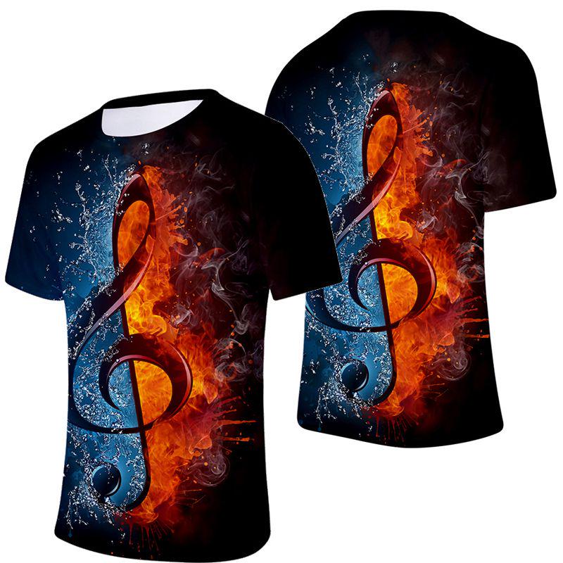 Stylish Mens Ice Fire Music Note 3d Printed Short-sleeved O-neck Casual Tee