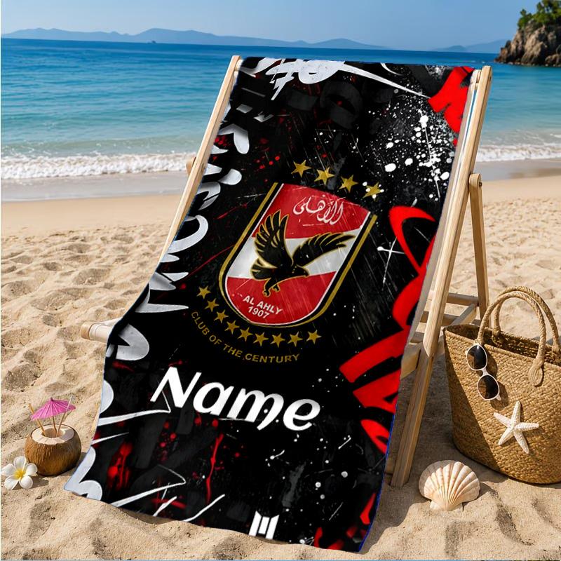 Custom Name Beach Towel Al-Ahly FC Crest Microfiber Beach Towel, Lightweight for Summer Travel, Swimming Pool Fan Birthday Gift