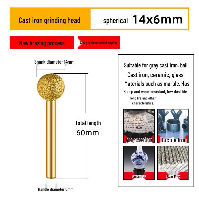 Diamond Brazed Carbide Grinding Head for Ductile Iron & Stone, Compatible with Electric Drills