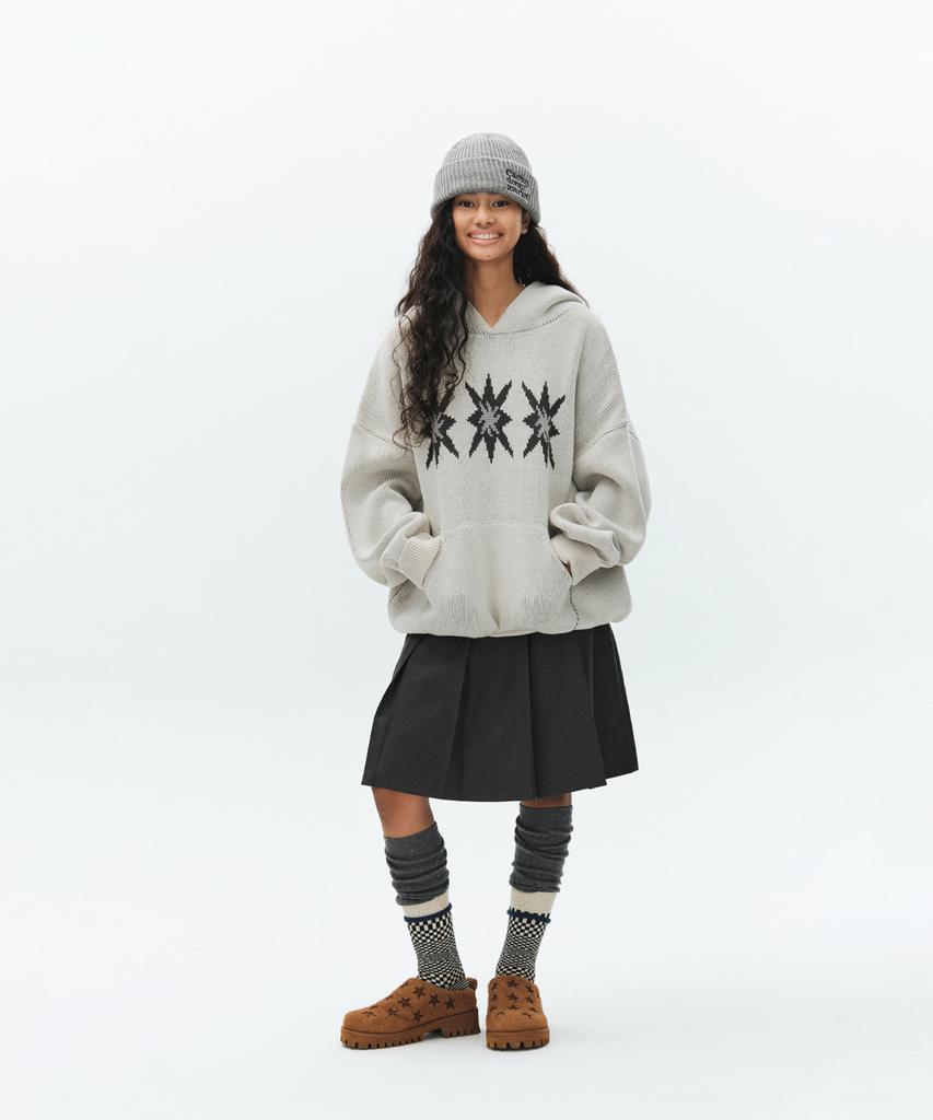 Kaegteoseudoneosmakes Star Graphic Knit Hoodie-Cream