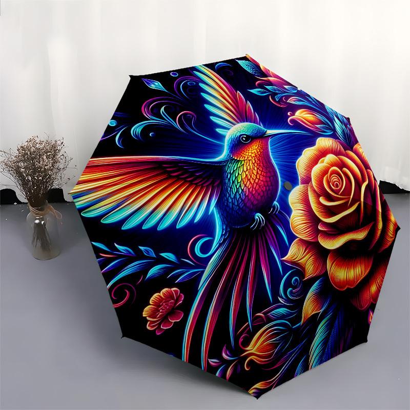 1pc Colorful Hummingbird Floral Illustration Umbrella with Plastic Handle,Suitable for All Seasons Home Travel Outdoor UmbrellaB1642