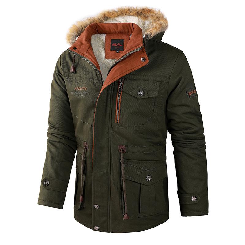 Giacca Imbottita in Pile di Cotone Media e Lunga Casual Spessa Cappuccio Rimovibile Giacca da Uomo in Lana d'Agnello
