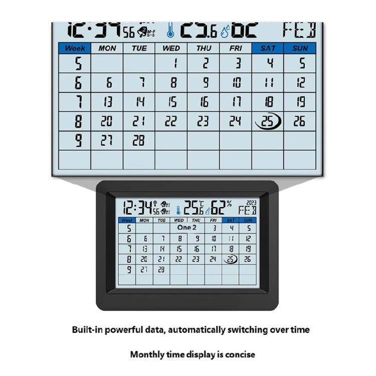 Indoor Climate Calendar Clock with Alarm Reminder, Large Digital Month Week Date Display, Wall Mount Format for Office Schedule Viewing