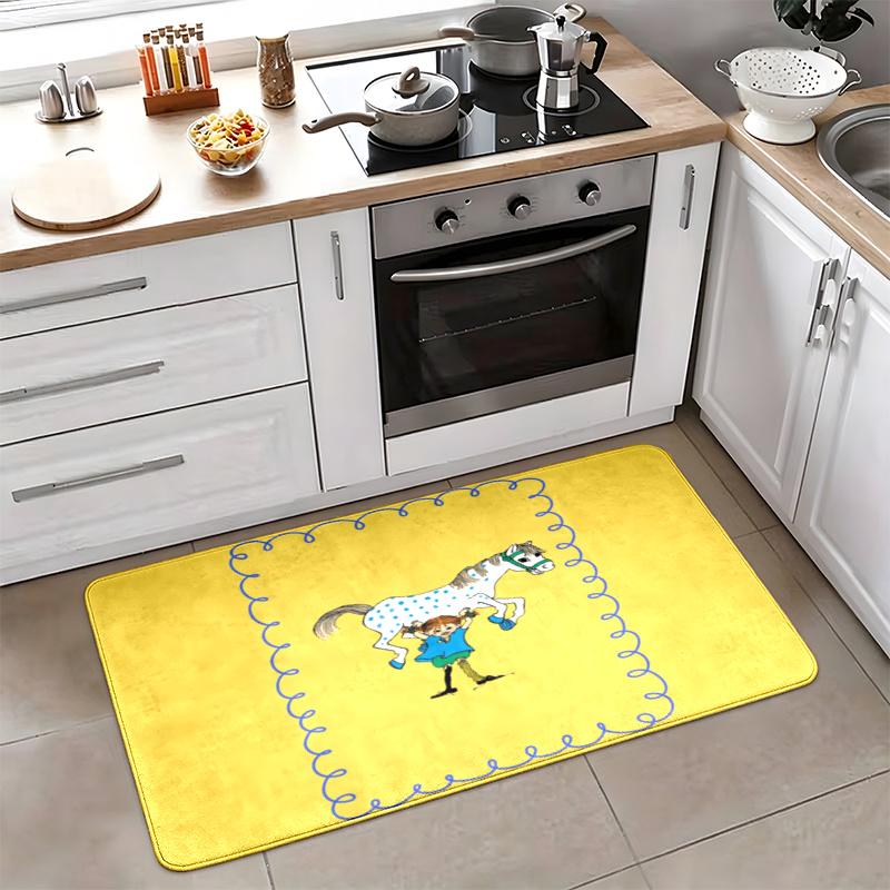 Pippi Flannel Kitchen Floor Mat Absorbent Non-Slip Soft Standing Mat Washable Comfortable Kitchen Rug for Home Sink Laundry
