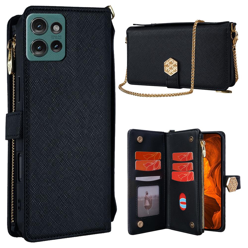 

For Motorola Edge 50 5G Case Cross Texture PU Leather+TPU Wallet Phone Cover with Strap B