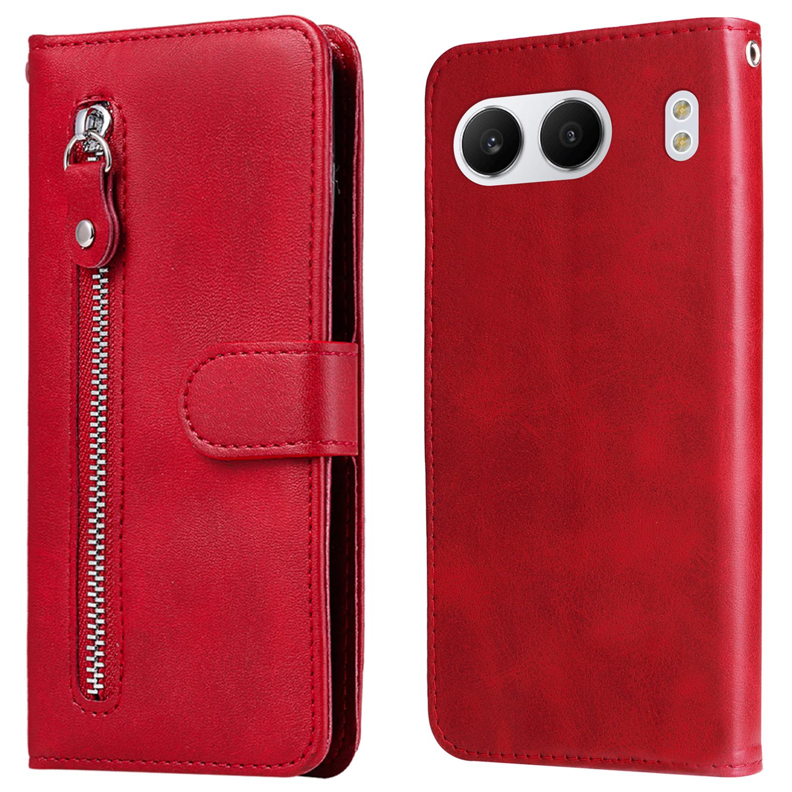 

For OnePlus Nord 4 Case Zipper Wallet Calf Texture PU Leather Phone Cover Red
