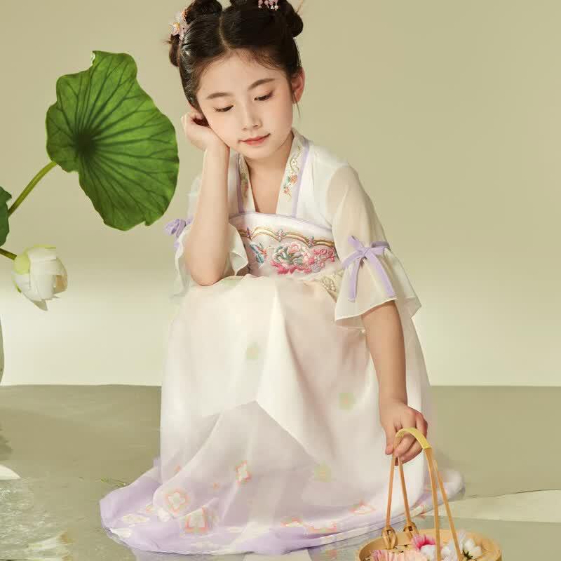 Girls' Princess Hanfu Embroidered Summer Dress