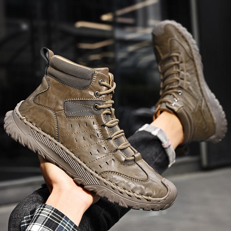 Fashion Golden Sapling Big Size Man Fashion Combat Boots Winter Thicken Warm Plush Men Ankle Boot Flat Shoes Leather Leisure Short Botas