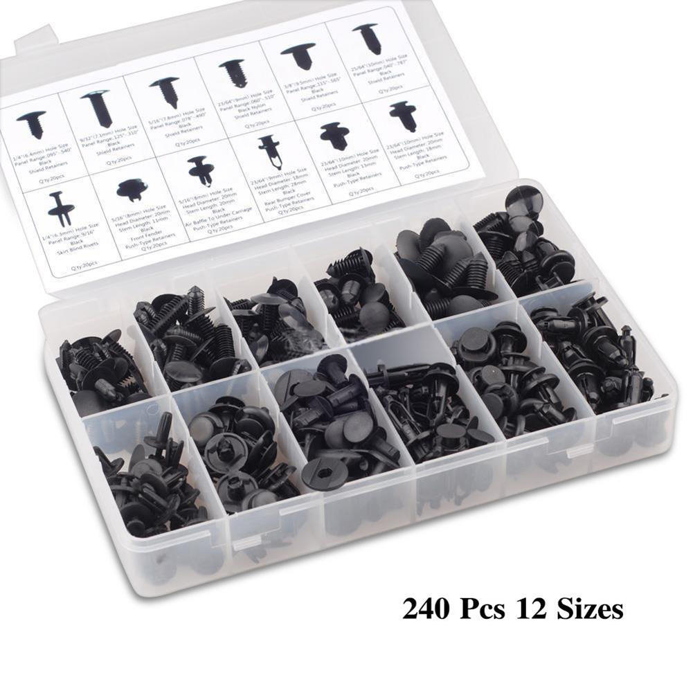 240Pcs Car Body Retainer Push Type Pin Rivet Trim Clip Panel Moulding Assortment