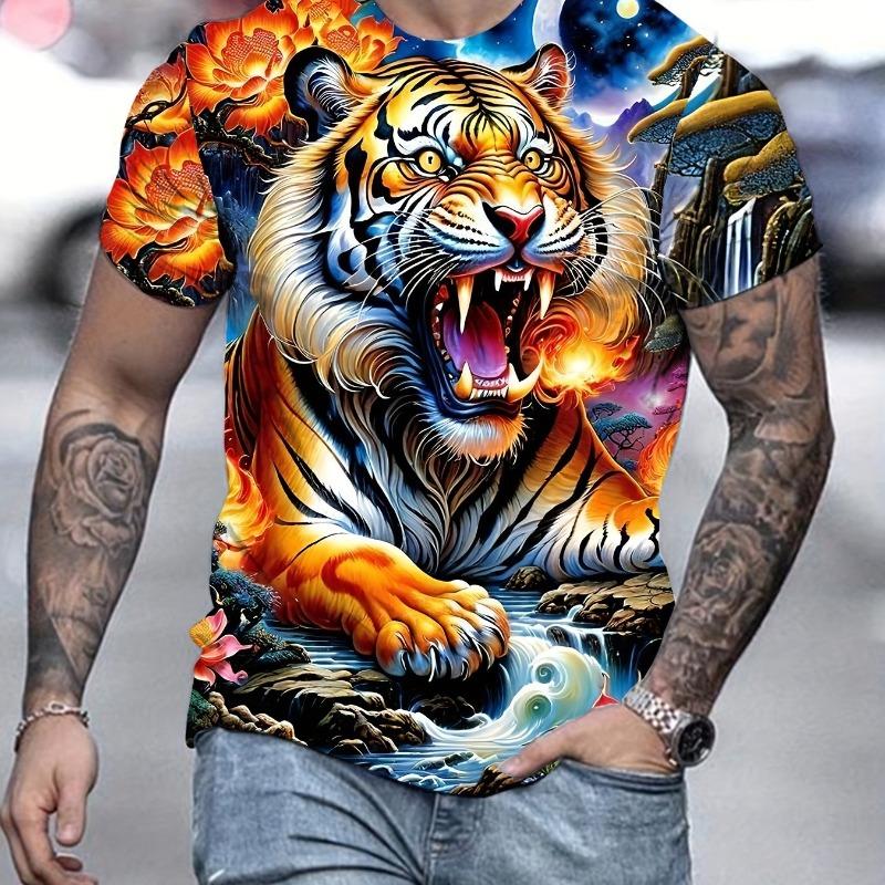 T-Shirt mit Tiger-Print, 3D-Tier-Print, Herrenhemden, Sommer, kurzärmelig, Herrenpullover, übergroße T-Shirts, lässige Oberteile, T-Shirts für Herren