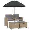 2 Seater Garden Sofa with Sun Umbrella and Footstools Beige Poly Rattan