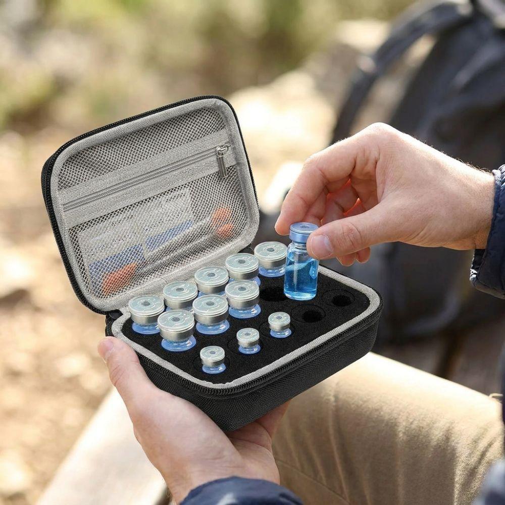 15 Slots Insulin Vial Storage Case Waterproof 1-10ML Insulin Bottle Protector Zippers Closure Wear-resistant Insulin Cooling Bag