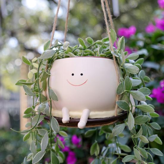 Hängender Blumentopf für Schaukelstühle, bezauberndes Aussehen, UV-beständig, dekorativer Blumentopf mit lächelndem Gesicht für drinnen und draußen