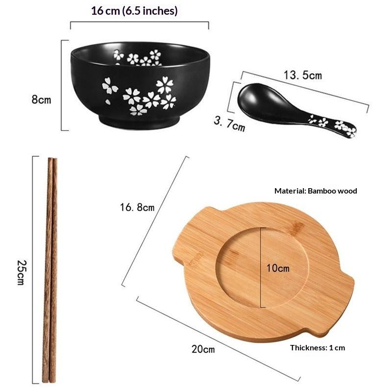 Bol à Nouilles de Riz Style Japonais Avec Couvercle Cuillère Et Baguettes Vaisselle de Cuisine Bol à Salade Soupe en Céramique Récipient Alimentaire Vaisselle