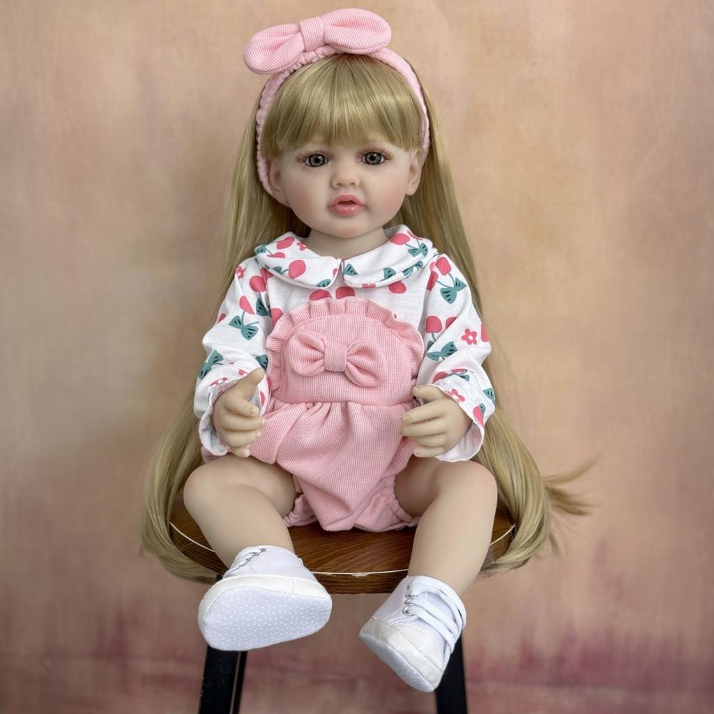 BZDOLL 55cm Full Body Soft Vinyl Baby Reborn Doll Girl 22inch Lifelike Newborn Bebe Long Blonde Princess Art Toy Kids Baths Playing Christmas Gift