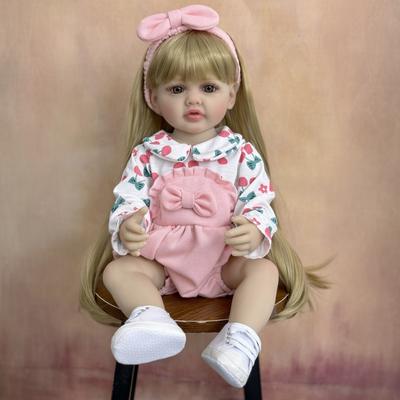 BZDOLL 55cm Full Body Soft Vinyl Baby Reborn Doll Girl 22inch Lifelike Newborn Bebe Long Blonde Princess Art Toy Kids Baths Playing Christmas Gift