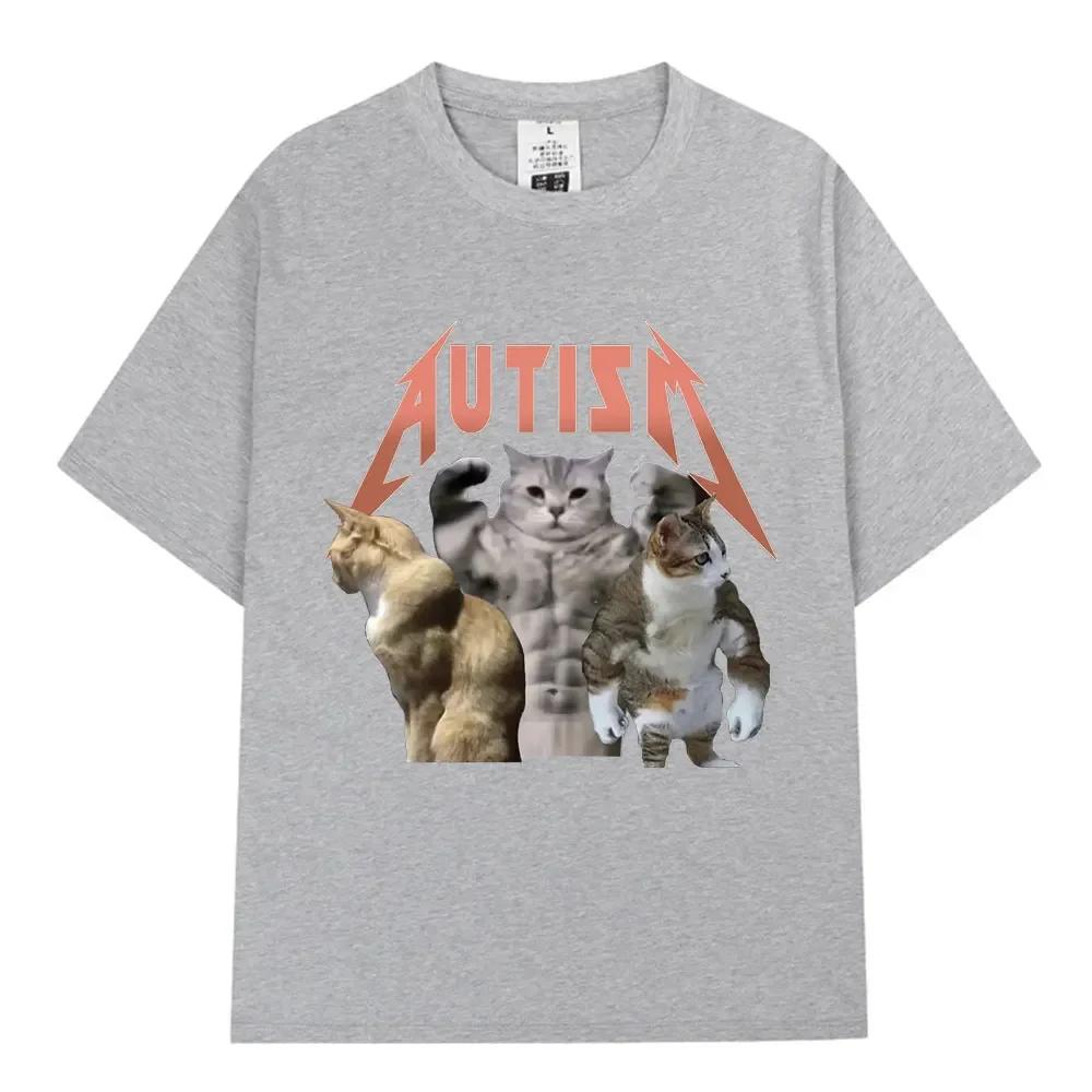 Buff Cats Autism Memory T-Shirt Fitness Gym Fashion Hip Hop Kurzarm T-Shirt Damen Sommer Bequemes T-Shirt