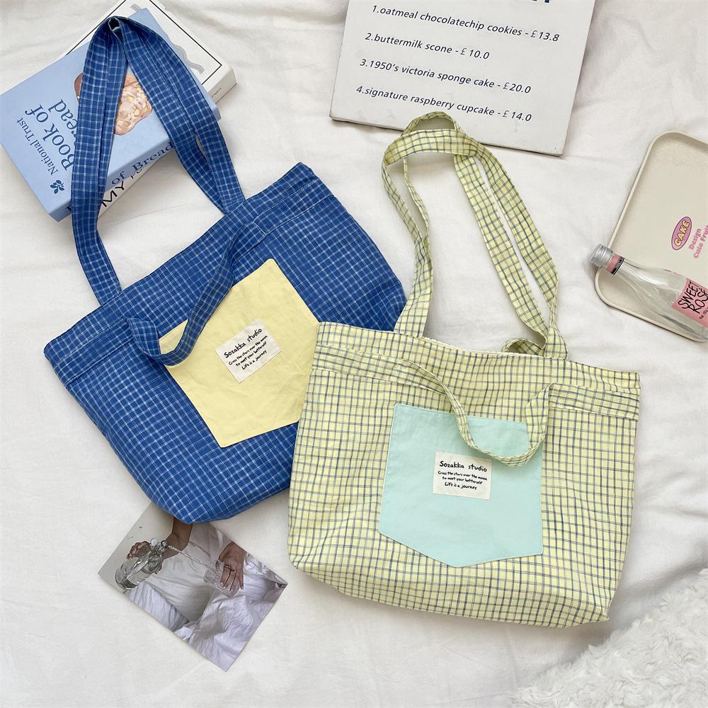 2 Casual Splicing Plaid Large-capacity Tote Bag New Niche Portable Shoulder Bag Class Bag