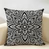 Black And White Mandala Cushion Cover Durable Hypoallergenic Organic Linen Pillow Cover Short Size Washable Skin-Friendly