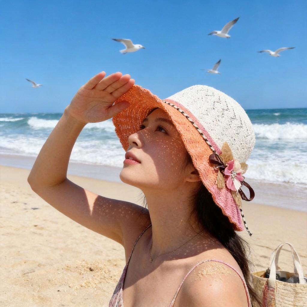 Ladies Straw Sun Hat With Big Brim For Outdoor Sunshade And Casual Style