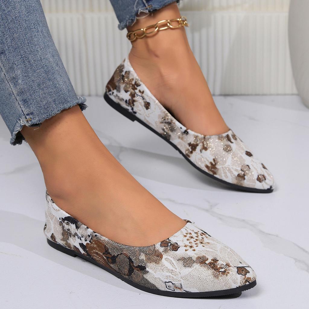 2025 Ethnic Style Printing Shoes Women's New Spring Soft-soled Single Shoes Women's Flat-soled Large Size 35-42