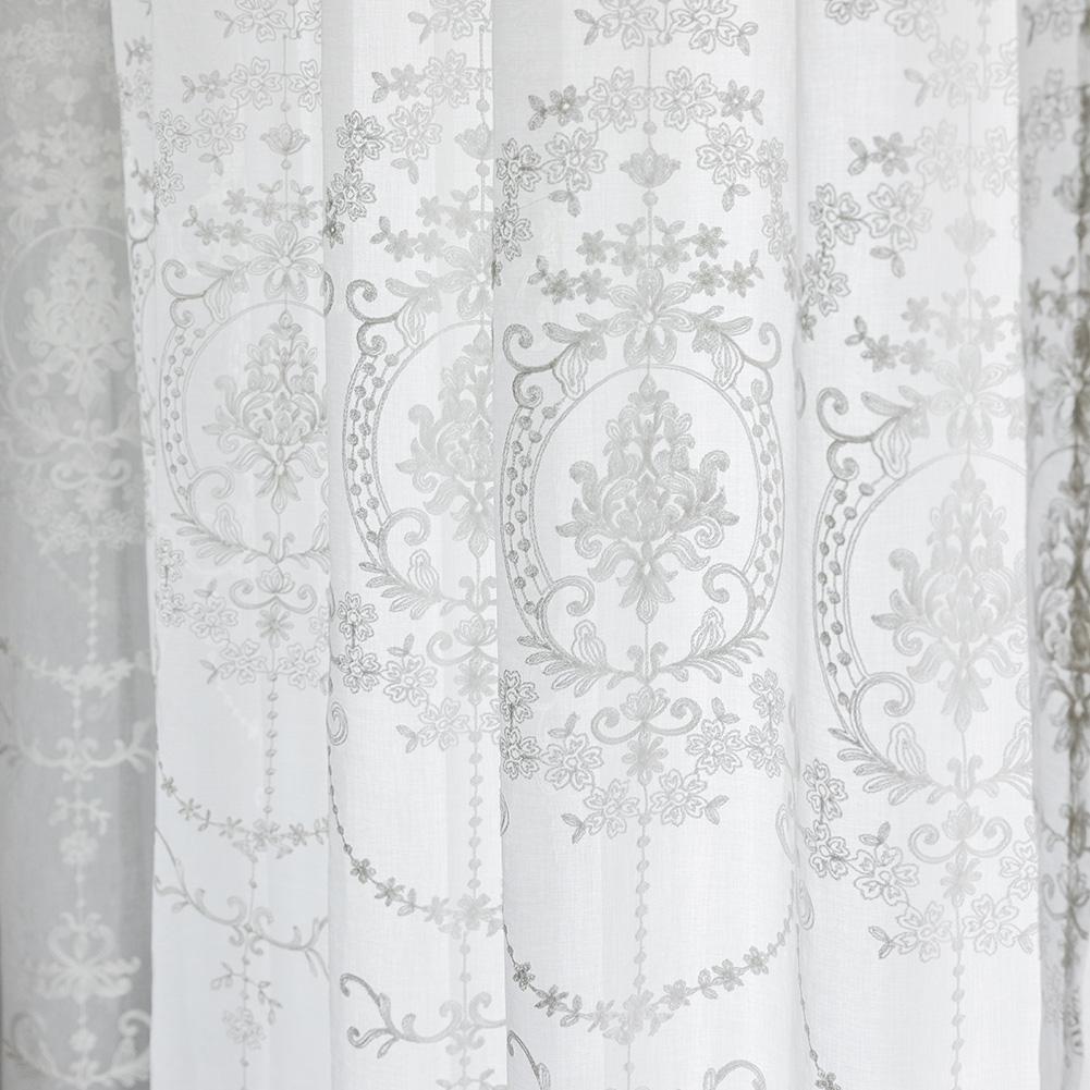 1 PC Haftowana biała tiulowa zasłona Popularna elegancka europejska seria Nuan