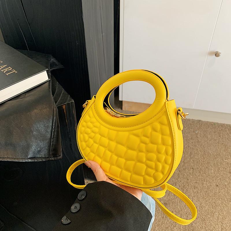 Stylish Vintage Handheld Bag For Women Trendy Casual Crossbody Purse New Moon Shape In Black Yellow Pink White