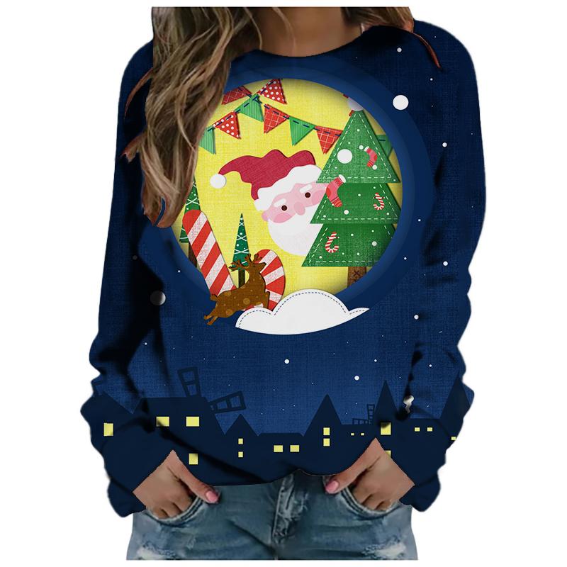 Neuestes Langarm-T-Shirt für Damen mit lustigem Weihnachtsmusterdruck, bequemes Langarm-T-Shirt, Straßenmode, Freizeitkleidung
