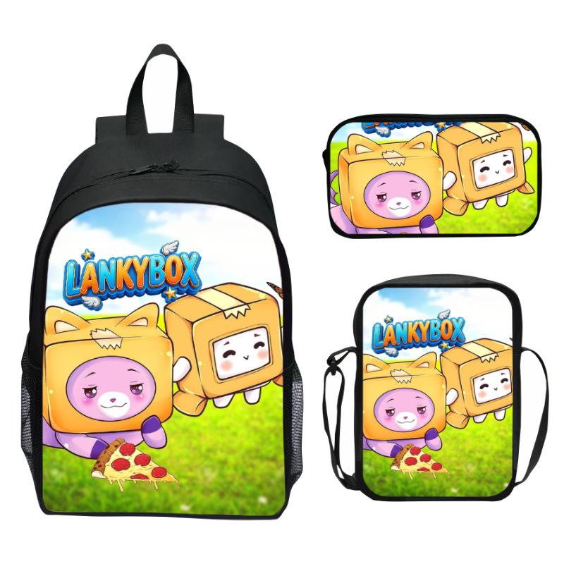 Lankybox Blocky Plüsch 3-teiliges Set Rucksack Cartoon Anime Schultasche für Kinder