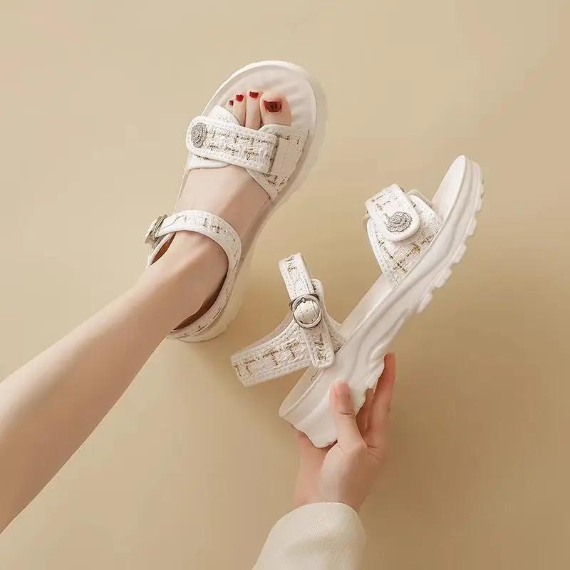 Platform Women's Sandals Korea Casual Ladies Shoes 2024 Trending Luxury Sandal Original High Quality Footwear Comfort Or On Sale