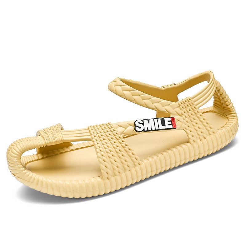 2025 summer couple retro EVA straw shoes men's breathable beach sandals casual non-slip wading cold slippers