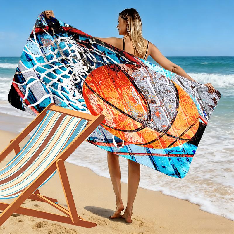 Basketball Print Beach Towel, Large Soft Quick Dry Towel for Beach Camping Swimming