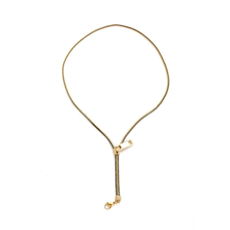 

Punk Gold Color Alloy Metal Zipper Choker Necklace for Women Trend Thick Clavicle Chain Collar Vintage Necklaces 1