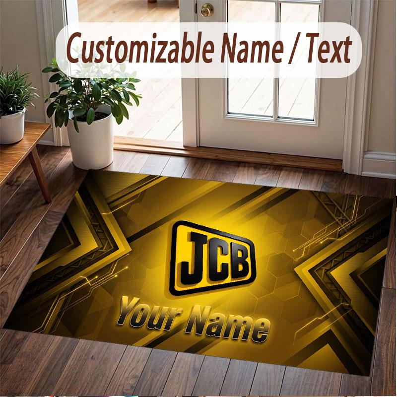 Custom Rug JCB Pattern Print Name Text Soft Non‑Slip Floor Carpet for Home Indoor Decoration