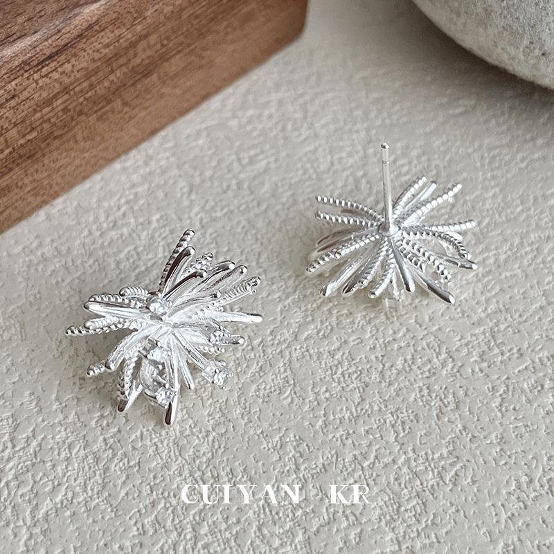 Cuiyan S925 Silver Fireworks Stud Earrings - High-End Autumn/Winter Style for Women, Trendy Korean Design