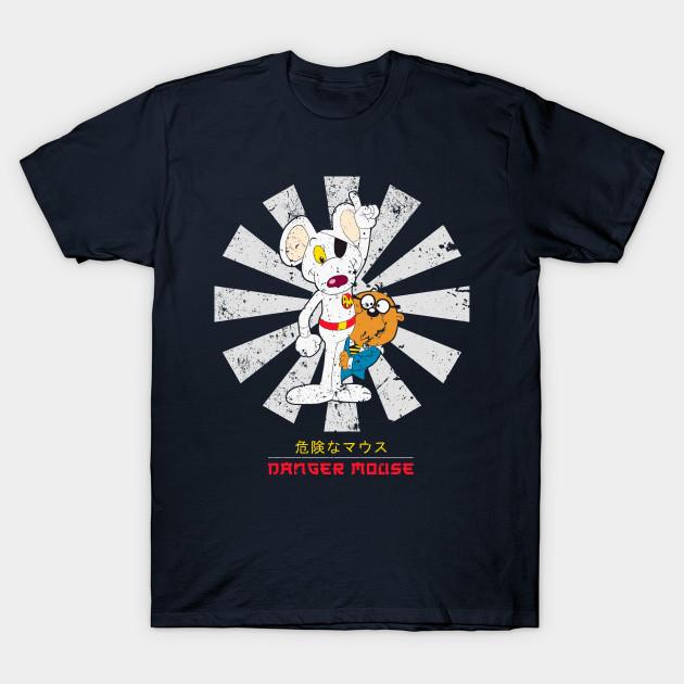 Men Black Print T-shirt Danger Mouse Retro Japanese No-Cut Transfer Paper Print Cotton Tshirt 3XL тёмно-синий