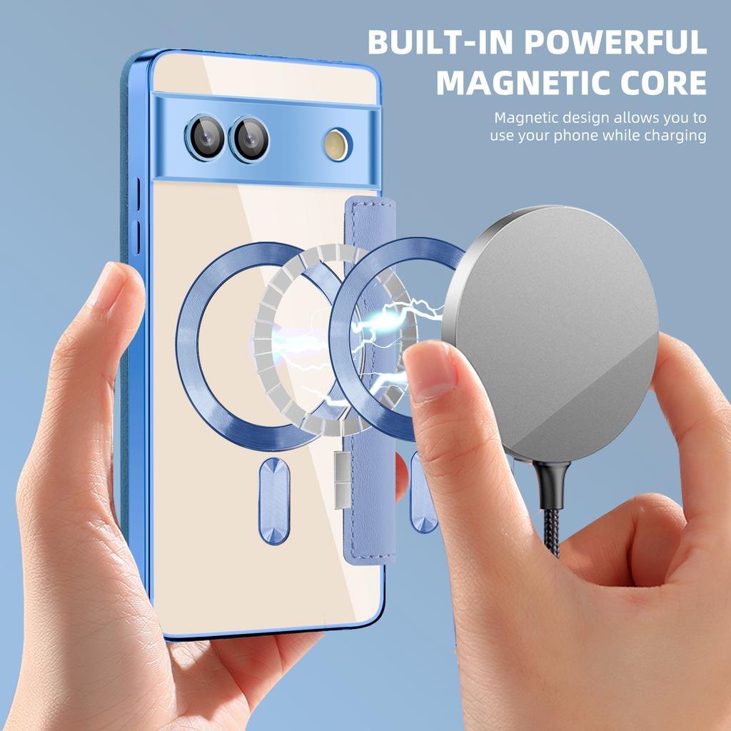 For Google Pixel 7a Magnetic Case Compatible with MagSafe Card Holder Leather Phone Cover