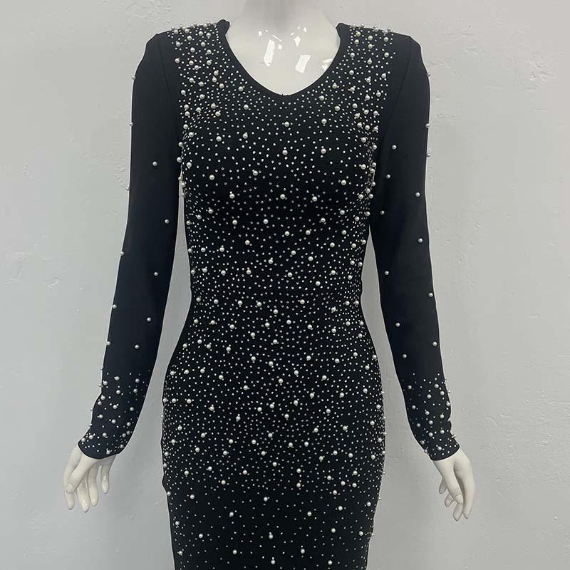 Cross-Border Bandage Dress: Sexy Deep V Beaded Rhinestone Evening Gown for Women