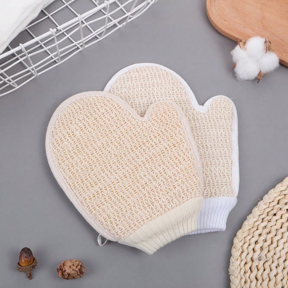 1 Piece Of Cotton And Linen Material Shower Gloves, Double-Sided Mud And Ash Scrubbing Household Cleaning And Scrubbing Towels, Body Cleansing Tool