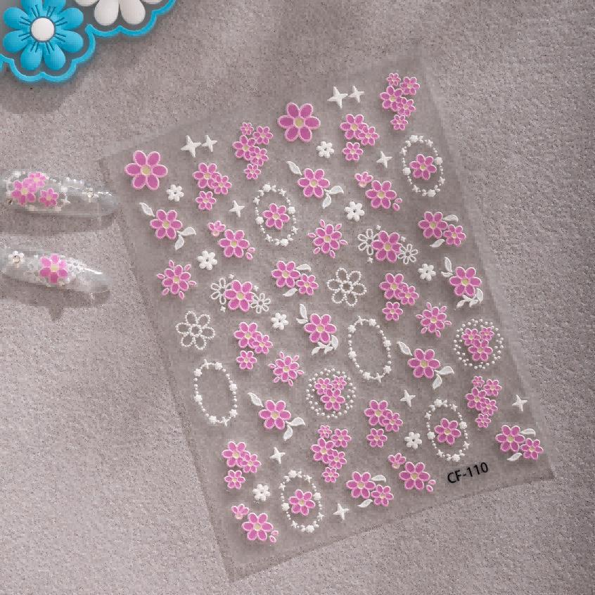 Cyansea Light Blue Floral Nail Art Stickers - Cute Leaf & Blooming Flowers Design with Back Adhesive