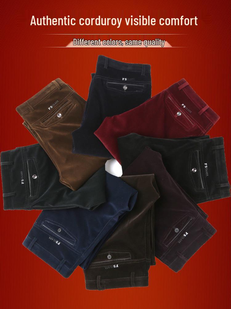 Men's High Waist Corduroy Pants – Autumn/Winter Casual Straight-Leg Trousers for Middle-Aged Men