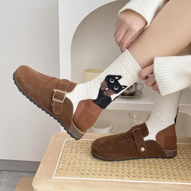 1 Pair Women's Socks Autumn Winter Letter Print Breathable Cat Ankle Socks High Quality Mid-Calf Socks Cute Cat Polyester Blend