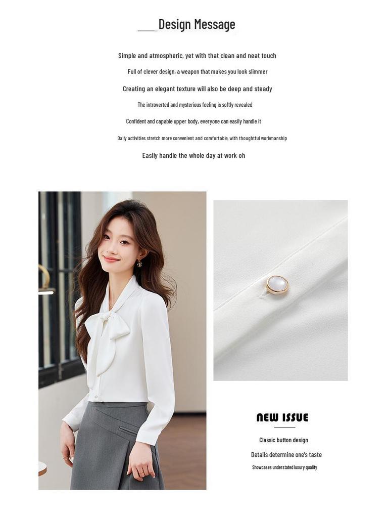 Women's Chiffon Bow Tie Blouse - Long Sleeve Satin Shirt for Spring/Autumn