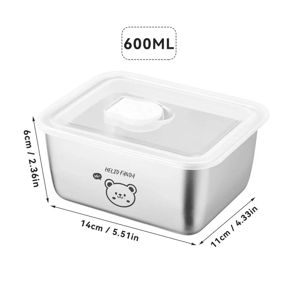 304 Stainless Steel Bento Lunch Box Refrigerator Sealed Food Preservation Box Frozen Meat Box Fruit Vegetables Storage Container
