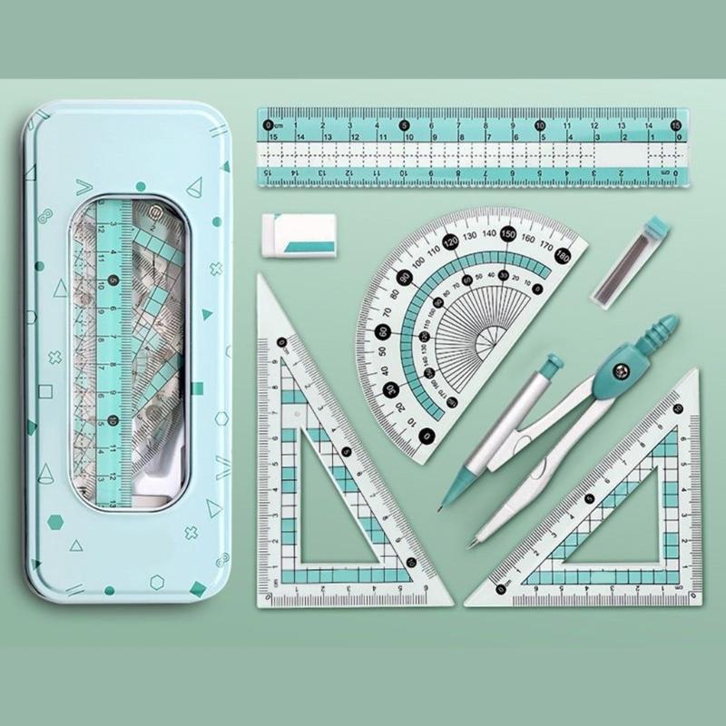 Multifunctional Drafting Tools Kits Including Compass Ruler Protractors Eraser For School Office Home Use In Organizers Box