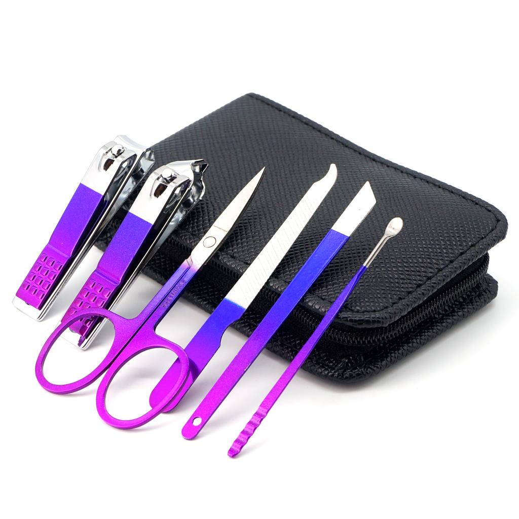 Gradient Color Nail Clippers Durable Stainless Steel Manicure Set And Pedicure Tools Including Ear Pick And Travel Case Gifts