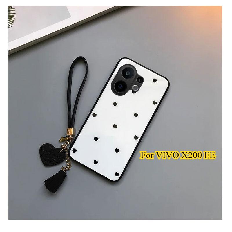

For VIVO X200 FE Case Love Heart Tempered Glass Hard Case for VIVO S30Pro Mini S 30 X200FE Tassel Lanyard Shockproof Hard Cover for VIVO X200 FE