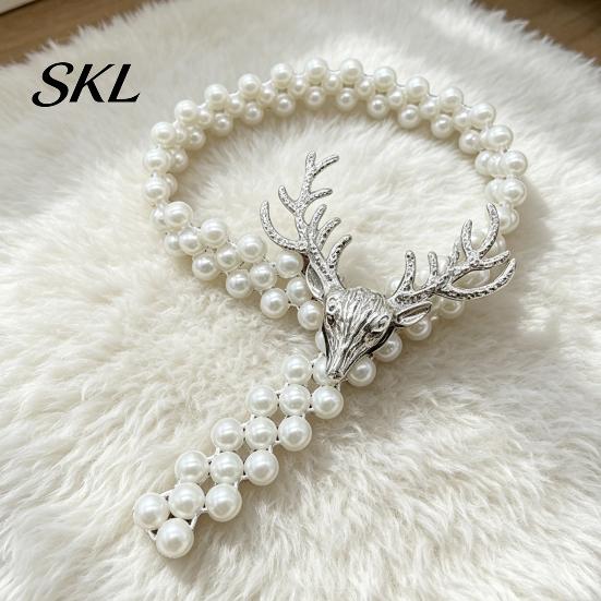 Faux Pearl Curtain Holdbacks Deer Head Tieback, Beaded Stretch Holder, Adjustable Holdback for Bedroom Living Room Window Door Drapes Tiebacks