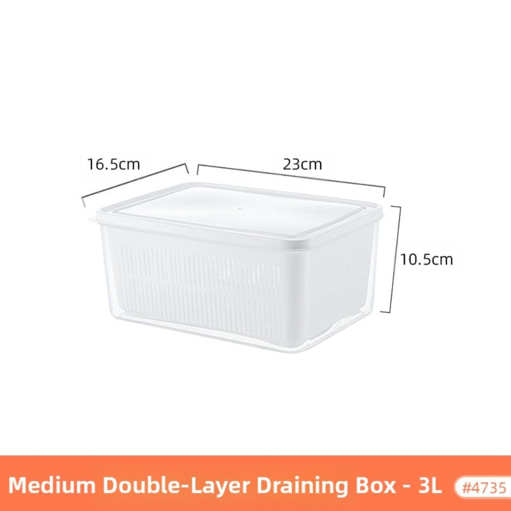 Plastic Double Layer Vegetable Washing Basket with Dustproof Lid Kitchen Drainer and Storage Box for Washing and Storage White