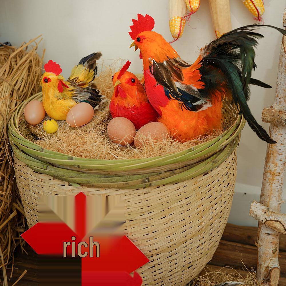 Porcelain Hen and Rooster Feather Ornament for Display and Photography Prop